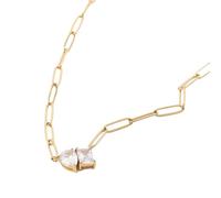 Sumpgle Geometric Art Deco Necklace Triangular and Rectangular Zircon Pendant Titanium Steel Statement Jewelry Gift for Women