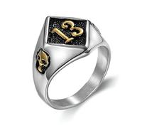 Sumpgle Lucky Number 13 Ring Biker Style Stainless Steel Skull Rings Men's Vintage Silver Gold Jewelry Classic Fashion Present