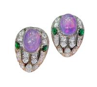 Sumpgle Luxury Serpent-Design Amethyst Jewelry Set with Adjustable Ring Gemstone Stud Earrings Stone Pendant Necklace for Women