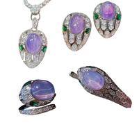 Sumpgle Luxury Serpent-Design Amethyst Jewelry Set with Adjustable Ring Gemstone Stud Earrings Stone Pendant Necklace for Women