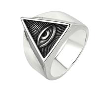 Sumpgle Masonic Eye Titanium Steel Ring for Men Vintage Triangle Design Gothic Symbol Jewelry Unique Mens Accessories Everyday Wear