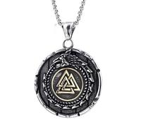 Sumpgle Nordic Vintage Viking Triangle Dragon Talisman Titanium Steel Men's Necklace Celtic Wolf Stainless Steel Odin'S Amulet Jewelry