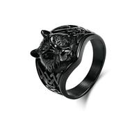 Sumpgle Norse Celtic Wolf Titanium Steel Ring Men's Stainless Steel Wolf Head Ring