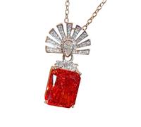 Sumpgle Oriental Ice-Cut Gemstone Jewelry Set Vermilion Fan Pendant with High-Clarity Crystal Ring Pink Frost Earrings for Women