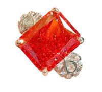 Sumpgle Oriental Ice-Cut Gemstone Jewelry Set Vermilion Fan Pendant with High-Clarity Crystal Ring Pink Frost Earrings for Women