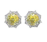 Sumpgle Pink Gemstone Jewelry Set with Octagonal Floral Cut Pendant Soft Yellow Studs Blossom Ring for Women Gift Ready Ensemble