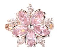Sumpgle Sakura Pink Zircon Flower Ring Adjustable Open Band for Women Minimalist Boutique Jewelry Unique Dainty Design Gift