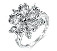 Sumpgle Sakura Pink Zircon Flower Ring Adjustable Open Band for Women Minimalist Boutique Jewelry Unique Dainty Design Gift