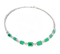 Sumpgle Square-Cut Imitation Emerald Necklace Set with Green Zircon Earrings Bracelet Vintage Jewelry for Women Elegant Daily