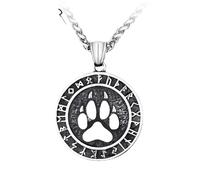 Sumpgle Stainless Steel Bear Paw Pendant Viking Rune Necklace Norse Pirate Style Jewelry Men's Charm