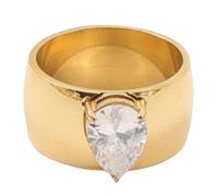 Sumpgle Titanium Steel Wide Band Ring Women Large Square Zirconia Statement Ring 18K Gold Plated Bold Jewelry Gift for Her