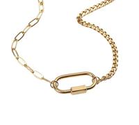 Sumpgle Urban Utility Necklace Titanium Steel 18K Gold Plated Carabiner Clasp Link Chain Statement Jewelry Gift for Men Women