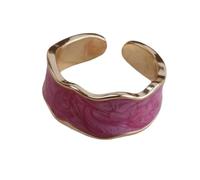 Sumpgle Vintage Enamel Drip Ring Gold Trim Bread-Shaped Jewelry Soft Cream Color Stackable Minimalist Women Elegant Daily Wear