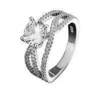 Sumpgle White Gold Plated Six-Prong Cubic Zirconia Wedding Ring Classic CZ-Inspired Jewelry for Women Minimalist Bridal Gift