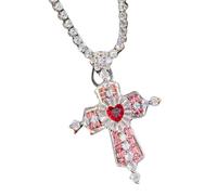 Sumpgle Youthful Heart Cross Pendant Necklace Magic Wand Design Sparkling Crystal Delicate Chain Gift for Her