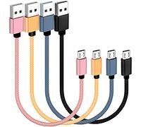 SUMPK 20cm Short Micro USB Cable 4 Packs, USB 2.0 A-Male to Micro B Nylon Braided High Speed Charging Cable Compatible for Android Phone, Power Bank, TV Stick and Tablet