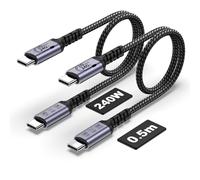 SUMPK USB C Cable 80Gbps 50cm 2 packs, Short USB 4 Cables 240W, Gen 4 Data Cable, 16K 8K @60Hz 4K120Hz HDR Video Output Compatible with Thunderbolt 5, iPhone 16 Pro Max, MacBook, iPad, SSD, Monitor