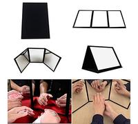 sumrica Magic Three Way Mirror Shatterproof Magic Mirror - Foldable Close-Up Practice Mat for Card Tricks, Portable Magician Tool with Velvet Backing
