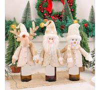 Sumsoctober 3pcs Santa Claus Reusable Wine Bottle Covers For Holiday Gatherings, Stretchable Sleeves To Fit Various Wine Bottle Shapes