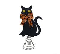 Sumsoctober Black Cat Christmas Tree Top with Interchangeable Bows for Holiday Decoration Festive Ornament Plush Metal Spring Base Xmas Tree Top Decor for Cat Lovers Winter Celebrations(big)