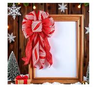 Sumsoctober Christmas Tree Bow Ornament Red Flocked with Snowflake Edges Floral Accents Hanging Decoration for Holiday Tree Wreath Home Party Cloth 20.5x3x14.5cm(B)