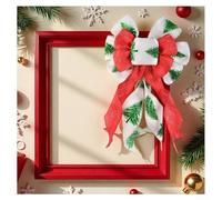 Sumsoctober Christmas Tree Bow Ornament Red Flocked with Snowflake Edges Floral Accents Hanging Decoration for Holiday Tree Wreath Home Party Cloth 20.5x3x14.5cm(A)