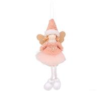 Sumsoctober Christmas Tree Pendants Hanging Ornament Soft Fabric Plush Angel Girl Miniature Decoration Wing Star Accent Holiday Decor 8x6x21cm for Home Office Classroom(Pink)