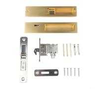 Sumsoctober Concealed Sliding Door Lock with Embedded Handle Push-Pull Hook Zinc Alloy for 28-40mm Interior Doors Black Brushed Nickel Gold Finish(Gold)