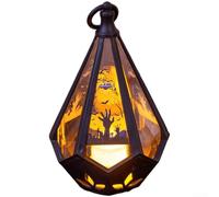 Sumsoctober Halloween Pumpkin Lantern Battery Operated LED Tabletop Light Portable Handle for Kids Parties Home Decor Night Lighting Black HIPS Plastic 9.6x9.4x16cm(Hand)