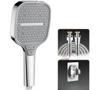 Sumsoctober High Pressure Shower Head Square 5 Mode Handheld Turbo Massage Rain ABS Self-Cleaning Nozzles Large Coverage Bathroom Fixture(H)