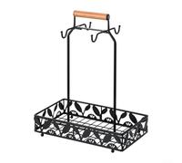 Sumsoctober Metal Coffee Mug Holder with Capsule Storage Tray - 4-Hook Kitchen Counter Cup Rack with Wooden Handle - Modern Organiser for Mugs, Tea Bags(Rectangular)