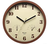 Sumsoctober Small Outdoor Clock with Thermometer and Hygrometer - 10 Inch Silent Waterproof Wall Clock for Patio Garden Kitchen Indoor Outdoor Use Rustic Wood Grain Design(wood grain)
