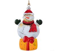 Sumsoctober Vintage Christmas Tin Ornaments Set Santa Snowman Tree Star Hanging Decoration Retro Festive Wrought Iron Blue Yellow Gold 6x6cm for Tree Mantel Window Holiday Home(E)