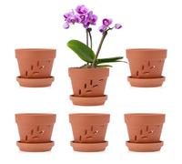 SUMTree 10cm Terracotta Orchid Pots, 6 Pack Terracotta Orchid Pots with Holes and Saucers, Small Terra Cotta Orchid Pot, Plant Flower Pots for Orchid Indoor Outdoor Promotes Air Circulation