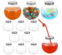 SUMTree 12 Pack Plastic Fish Bowl for Drinks, 16.9 oz Clear Spherical Bulb Cups Plastic Drinking Cups Punch Bowls for Corktail, Juice, Wine, Tea, Milk, Candy at Party Decorations, Carnival Games, Bars