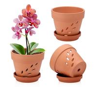 SUMTree 15 * 12.5cm Terracotta Orchid Pots, 3 Pack Terracotta Orchid Pots with Holes and Saucers, Small Terra Cotta Orchid Pot, Plant Flower Pots for Orchid Indoor Outdoor Promotes Air Circulation