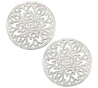 SUMTree 2 Pcs 6.7’’ Retro Rusty Round Cast Iron Trivets, Decorative Heavy Duty Hot Pot Holder Mat, Vintage Pattern Cast Iron Trivet with Rubber Pegs for Kitchen Dining Table