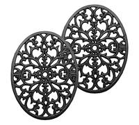 SUMTree 2 PCs Oval Cast Iron Trivet Hot Pot Holder Mat with Rubber Pegs