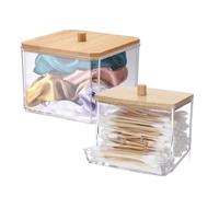 SUMTree 2 PCS Square and L-Shape Qtip Cotton Ball Holder Acrylic Qtip Dispenser with Bamboo Lid, Floss Swab Dispenser, Bathroom Storage Jar Canister, Plastic Apothecary Jar for Kitchen Bathroom