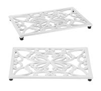 SUMTree 2pcs Rectangle Cast Iron Trivet, Decorative Heavy Duty Hot Pot Holder Mat, Vintage Butterfly Pattern Cast Iron Trivet with Rubber Pegs for Kitchen Dining Table (White)