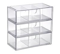 SUMTree 3 Pack Clear Acrylic Storage Drawers Stackable Makeup Organizer Transparent Storage Box Drawer for Cosmetics, Hair Accessories, Coffee Capsules, Stationery, Bathroom Accessories 20.7*19.8*10cm