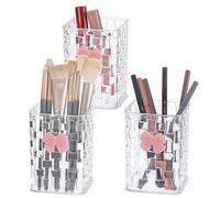 SUMTree 3 PCS Bow Makeup Brush Holders Cosmetic Organiser Pen Cup, Clear | Acrylic Brush Holder Light Makeup Organiser for Hair Brush, Toothbrush, Lipstick, Lipbrush, Bathroom Jar Canister, Pencil Cup