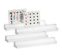 SUMTree 4 PCS Clear Acrylic Trapezium Playing Card Holder Stand with Dual Groove, Poker Card Uno Card Racks Holder Curved Table Number Card Display Stand, 25 * 4 * 3cm