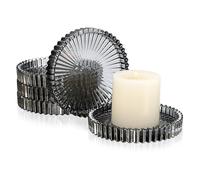 SUMTree 5 PCS Transparent Glass Round Candle Plate Cup Crystal Cup Mat for Pillar Candle Clear Plate Home Décor for Wedding Party Dinner Event Centerpiece Home Decor, 9.8cm (Transparent Black)