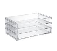 SUMTree Acrylic Storage Organiser with 3 Drawers, Stackable Desktop Organiser for Stationery, Office Supplies, Jewelry, Hair Accessories, Cosmetic, Clear Makeup Storage Drawers, 28 * 16.5 * 12cm
