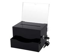 SUMTree Acrylic Suggestion Business Card and Donation Box with Lock, Sign Holder and Secure Ticket Storage Container for Voting - 4*6 inches, Black