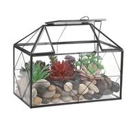 SUMTree Black Glass Plant Terrarium with Prismatic Grid, Garden Moss Container with Swing Lid, Airplant Display Box for Succulent Plants, Glass Rectangle Indoor Air Plant Container, Black