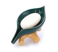 SUMTree Ceramic Soap Holder Self Draining Soap Dish, Leaf Shape Soap Saver Box for Home Bathroom Kitchen Sink Bathtub, Hotel, Restaurant to Keep Soap Dry, Green