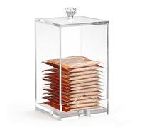 SUMTree Clear Acrylic Tea Bag Caddy, Tea Bag Dispenser with Lid, Herbal Tea Storage Box, Cupboard organizer with Groove for 3”x3” Sugar Sachets, Coffee Bags or Smaller, Kitchen Storage Box, 8.2*14.3cm