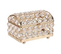 SUMTree Crystal Jewelry Box Mirrored Makeup Storage Box Organizer with Lid For Earrings Rings Jewelry Treasure Trinkets Wedding Birthday Gift (Gold) SJ20220071